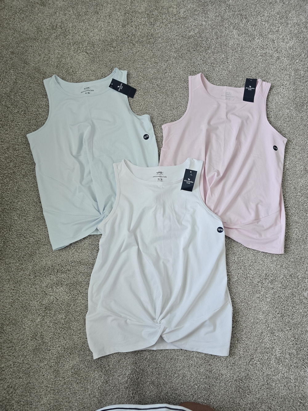 NWT Abercrombie kids Tank Tops in Pink, White, Light Blue - Set of 3